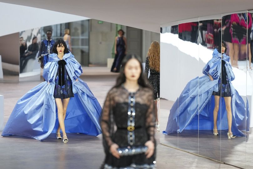 A model wears a creation as part of the Chanel Haute Couture Spring Summer 2025 collection, that was presented in Paris, 28 January 2025.