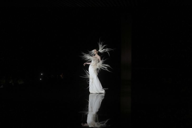 A model wears a creation as part of Stephane Rolland Haute Couture Spring Summer 2025 collection. 