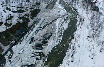 An aerial view view of slush flow in Finnmark, Norway. 