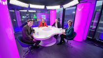 Méabh Mc Mahon with Varg Folkman, Policy Analyst at the European Policy Centre, Maria João Rodrigues, President of FEPs and Connor Allen