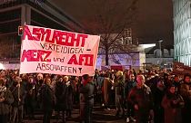 Hundreds protest in front of the CDU headquarters in Berlin.