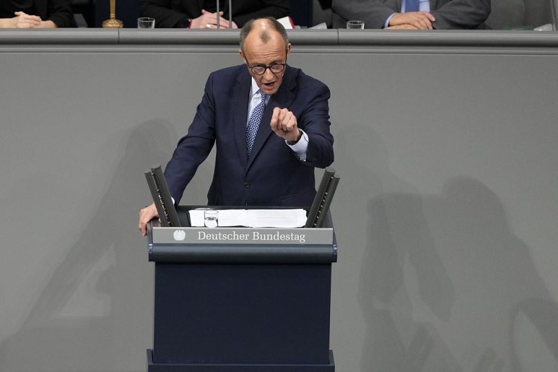 Friedrich Merz, lider CDU przemawia w Bundestagu