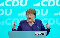 Angela Merkel delivers a speech during a reception of the North Rhine-Westphalian Christian Democratic Union, CDU, in Duesseldorf, Germany, Saturday, Jan. 18, 2025.