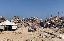 Palestinians set up tents over rubble of destroyed homes in Jabalia