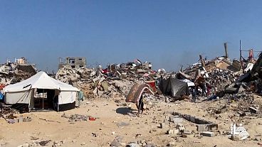 Palestinians set up tents over rubble of destroyed homes in Jabalia