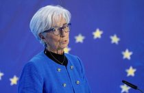 President of European Central Bank Christine Lagarde attends a press conference following a meeting of the ECB governing council in Frankfurt, Germany, Thursday, Jan.30, 2025.