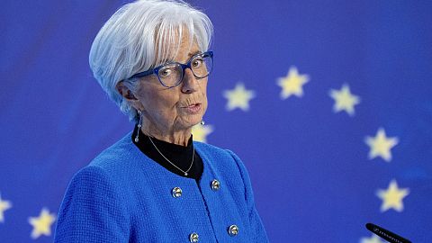 President of European Central Bank Christine Lagarde attends a press conference following a meeting of the ECB governing council in Frankfurt, Germany, Thursday, Jan.30, 2025.