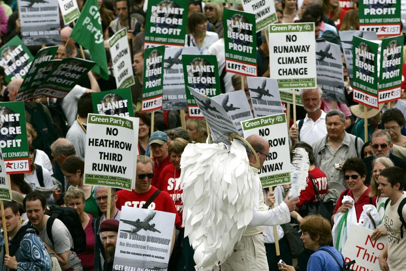 Thousands of campaigners gathered in 2008 to protest against plans for London Heathrow's third runway.