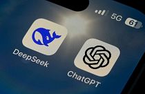 The Icons for the smartphone apps DeepSeek and ChatGPT are seen on a smartphone screen in Beijing, Tuesday, Jan. 28, 2025.