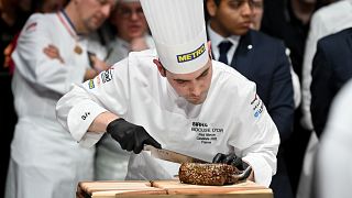 France's Bocuse d'Or winning chef Paul Marcon in action at the 2025 final
