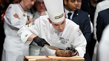 France's Bocuse d'Or winning chef Paul Marcon in action at the 2025 final