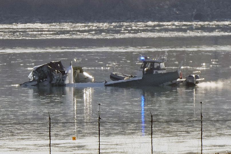 Search and rescue efforts seen around the wreckage site in the Potomac River from Ronald Reagan Washington National Airport, 30 January, 2025