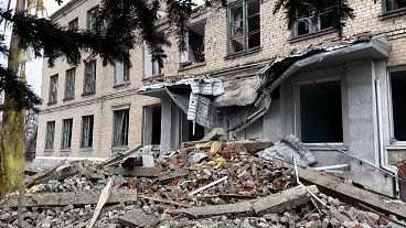 Damaged school in Dobropillia in Donetsk region 