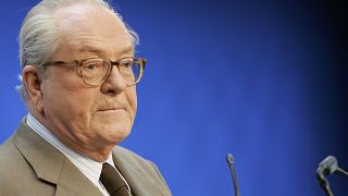 Jean-Marie Le Pen looks on during a press conference at his party's headquarters in Saint-Cloud, west of Paris, 30 March 2007.