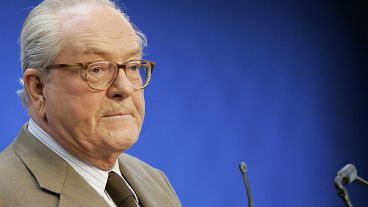 Jean-Marie Le Pen looks on during a press conference at his party's headquarters in Saint-Cloud, west of Paris, 30 March 2007.