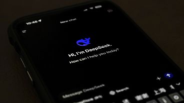 The page for the smartphone app DeepSeek is seen on a smartphone screen in Beijing, Tuesday, January 28, 2025.
