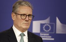Britain's Prime Minister Keir Starmer listens during a meeting with European Commission President Ursula von der Leyen in Brussels, Wednesday, Oct. 2, 2024.