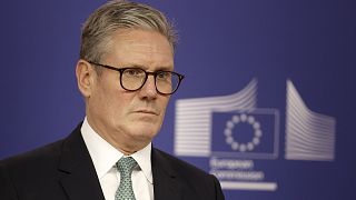 Britain's Prime Minister Keir Starmer listens during a meeting with European Commission President Ursula von der Leyen in Brussels, Wednesday, Oct. 2, 2024.