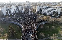 People block the Varadin bridge during a protest over the collapse of a concrete canopy killed 15 people more than two months ago, in Novi Sad, Serbia, Saturday, Feb. 1, 2025