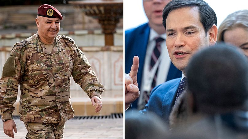 Joseph Aoun libanoni elnök és Marco Rubio amerikai külügyminiszter