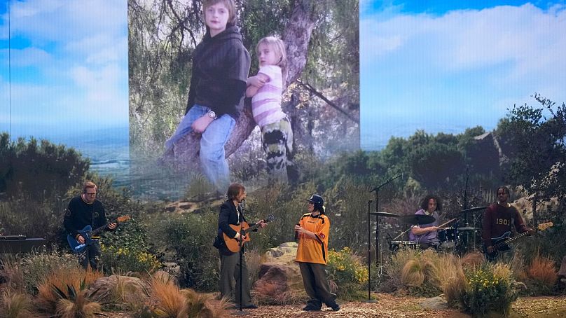 Finneas O'Connell, left, and Billie Eilish perform "Birds of a Feather" during the 67th annual Grammy Awards