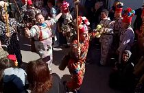 A dancer rings his bells during the Endiablada festival in Almonacid del Marquesado, Spain, 02.02.2025