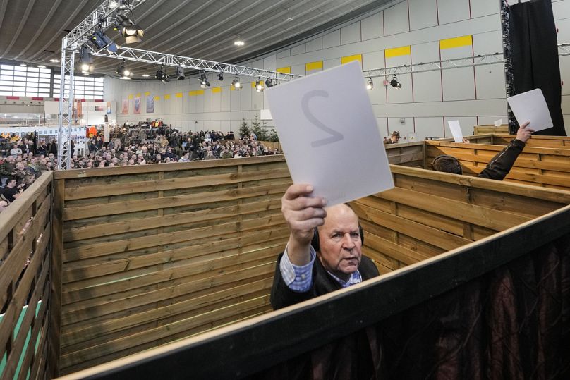 The jury gives its scores during the German Championship of Deer-Calling 