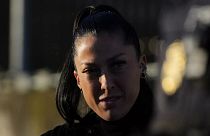 Football player Jenni Hermoso arrives at a court on the outskirts of Madrid, Spain, Monday Feb. 3, 2025