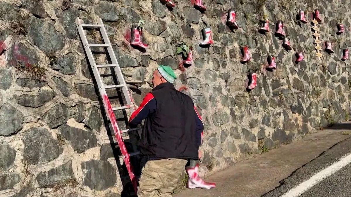 A retiree turns old boots into flower pots in Turkey