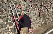Ali İhsan Solak hangs a new boot on his wall in Güneysu, Turkey, 03.02.2025