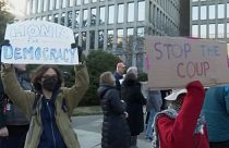 Protesters opposing Elon Musk