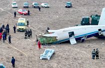 The wreckage of Azerbaijan Airlines Embraer 190 lays on the ground near the airport of Aktau, Kazakhstan, 25 December 2024