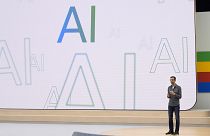File pic of Alphabet CEO Sundar Pichai speaking at a Google I/O event in California last year
