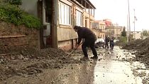 Residents of Zafferia in Sicily clean up the mud left by torrential rain, 04.02.2025