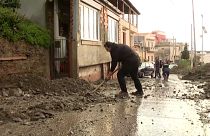 Residents of Zafferia in Sicily clean up the mud left by torrential rain, 04.02.2025