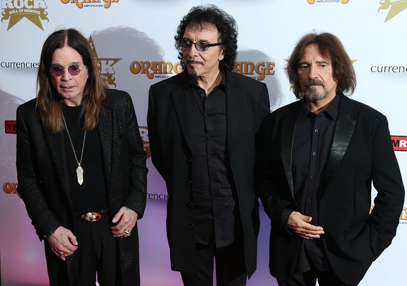 Ozzy Osbourne, Tony Lomi and Geezer Butler of Black Sabbath at the Classic Rock Roll of Honour awards - London, 2013 