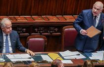 Italian Justice Minister Carlo Nordio speaks in the lower Chamber in Rome, Wednesday, 5 Feb, 2025, after receiving a warrant for repatriating a Libyan warlord.