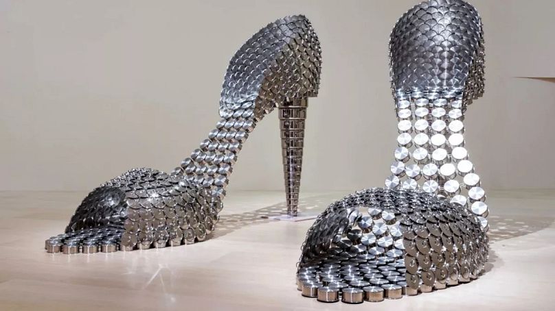 'Marilyn' by Joana Vasconcelos, made from stainless steel pans, lids and concrete.