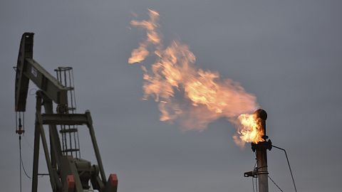 File picture of a flare for burning excess methane, or natural gas, from crude oil production 