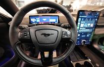 The interior of a Ford Mustang Mach-E electric car 