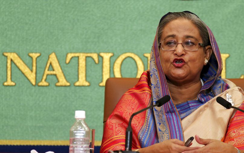 Była premier Bangladeszu Sheikh Hasina na konferencji prasowej w Tokio w 2014 r.
