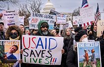 Demonstrators and lawmakers rally against President Donald Trump and his ally Elon Musk as they disrupt the federal government, including dismantling the U.S. Agency.