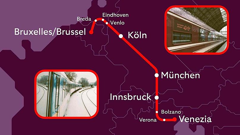 El recorrido del tren nocturno Bruselas-Venecia