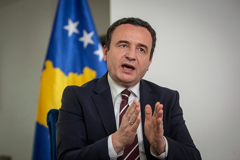 Le Premier ministre du Kosovo, Albin Kurti, lors d'une interview avec l'Associated Press à Pristina, la capitale du Kosovo, le jeudi 8 juin 2023.