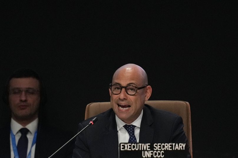 Simon Stiell, United Nations climate chief, speaks during a closing plenary session at COP29.