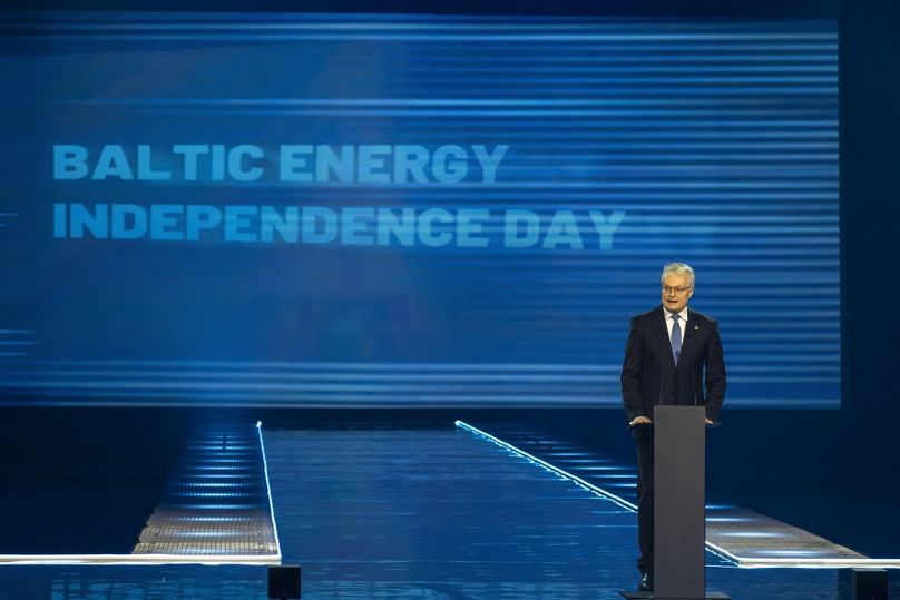 Prezydent Litwy Gitanas Nausėda przemawia podczas ceremonii „Bałtyckiego Dnia Niezależności Energetycznej”. Wilno, 9 lutego 2025 r.