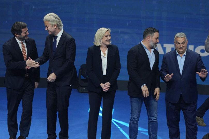 Wilders na zjeździe parti prawicowych Patriots for Europe, Madryt, 8.02.2025