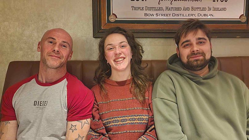 Tree surgeons Clayton Delaney, Hannah Roche and Bruno Lapins