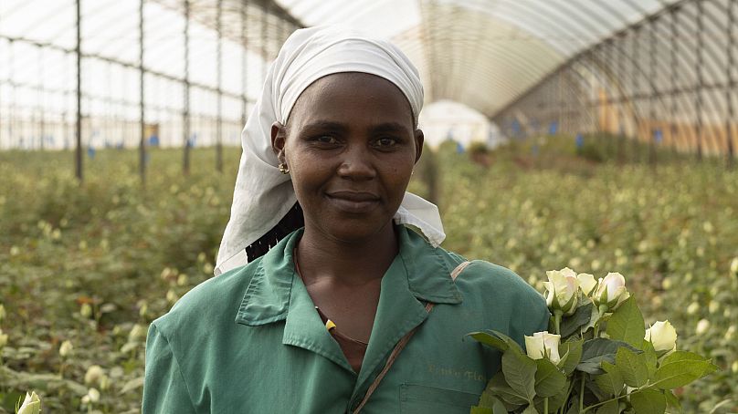 Fairtrade flower grower Caroline Muthoni works at Penta Flowers in Thika, Kenya 