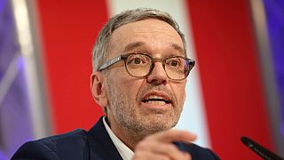 The leader of Austria's Freedom Party, Herbert Kickl, addresses a news conference, in Vienna, Austria, Tuesday, Jan. 7, 2025. 